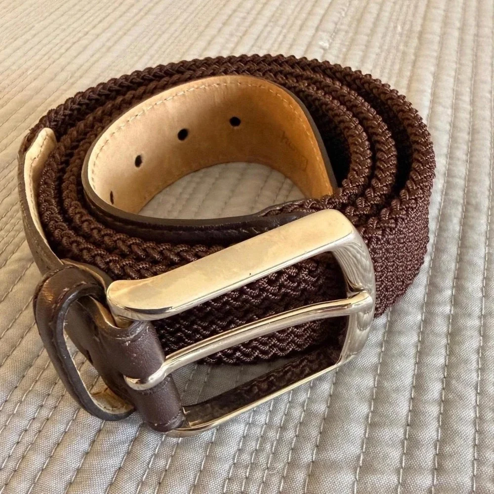 Brioni Mens Brown Woven Braided Calf Leather Belt Size 38 Hand Made in Italy